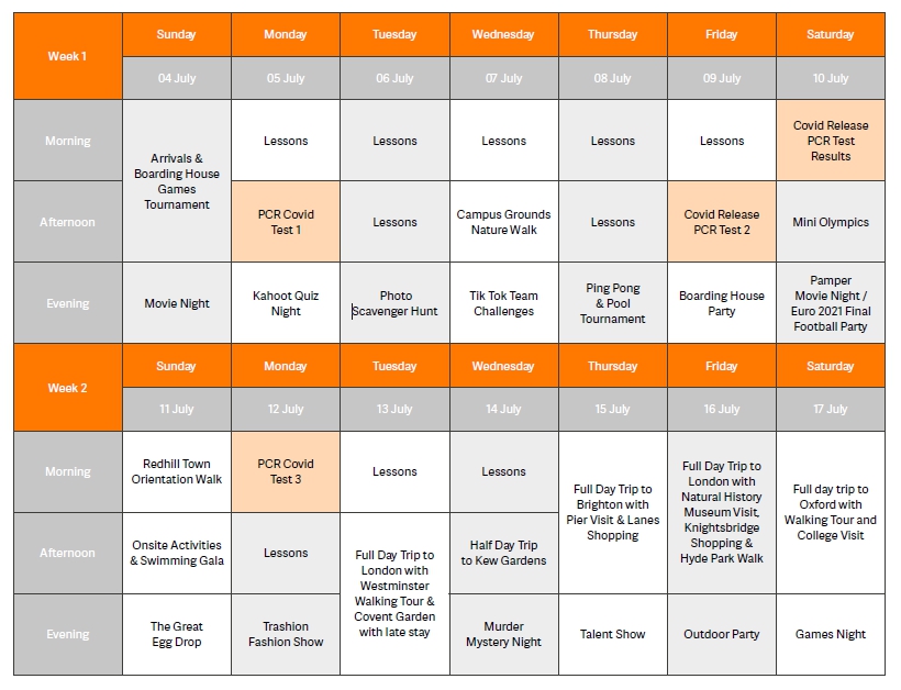 Musterstundenplan Quarantine and Explore Programme Musterstundenplan Quarantine and Explore Programme
